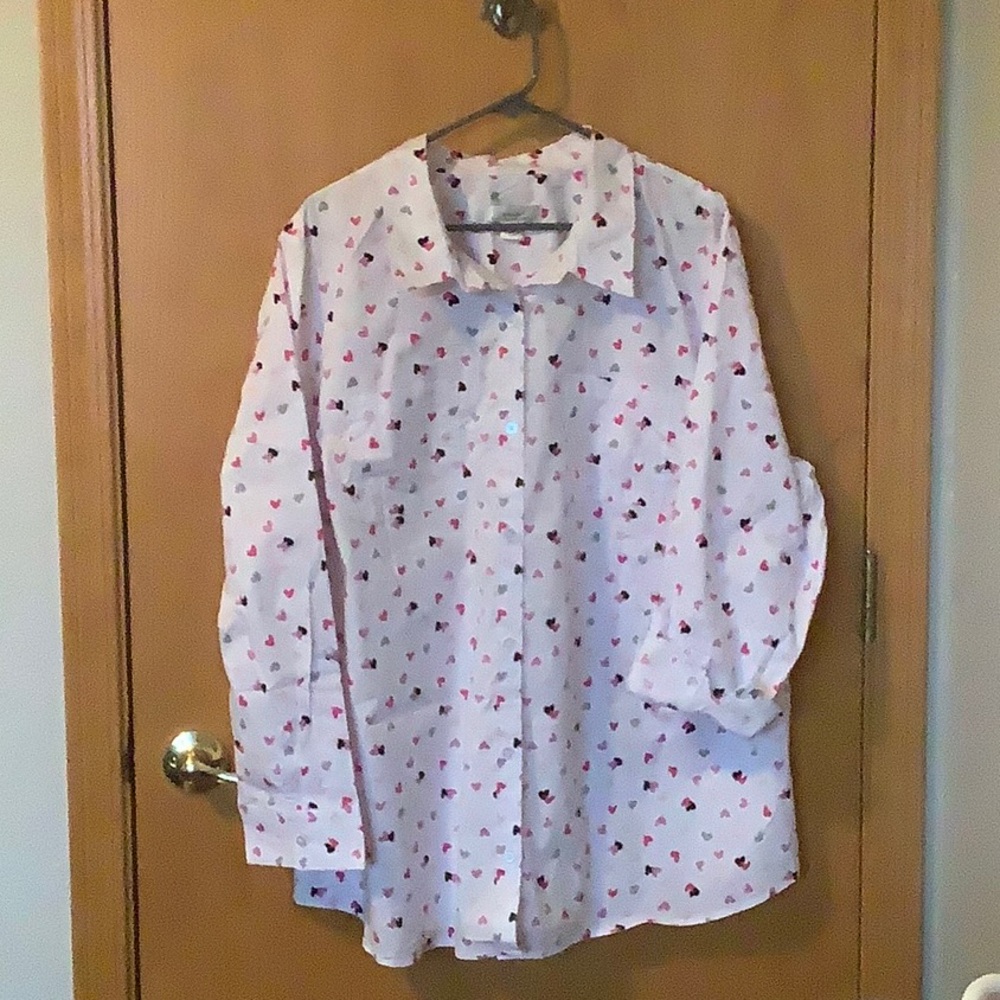 Christopher & Banks Heart Print White Button shirt 3xl. NWT